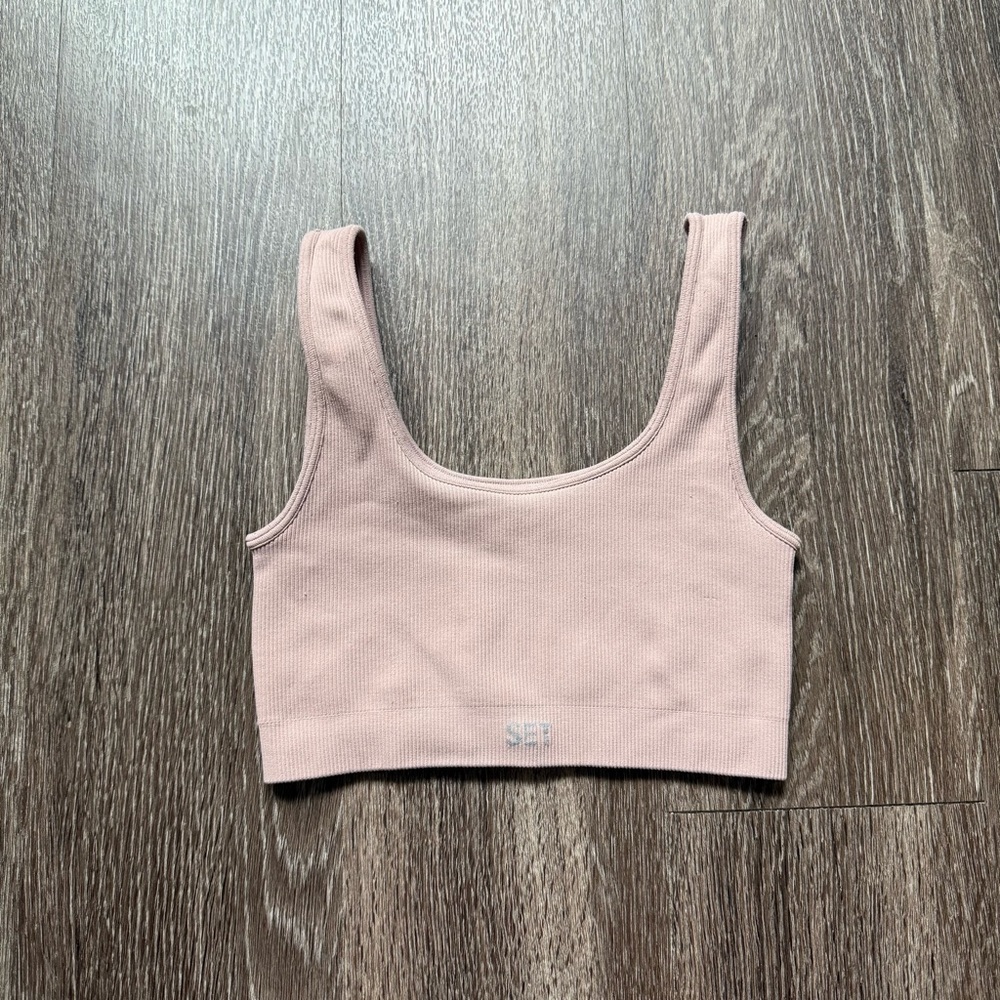 SET Active Pink Ribbed Crop Top